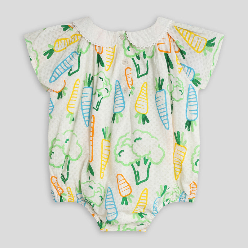 Cotton Romper | Broccoli & Carrot Printed | Multicolour