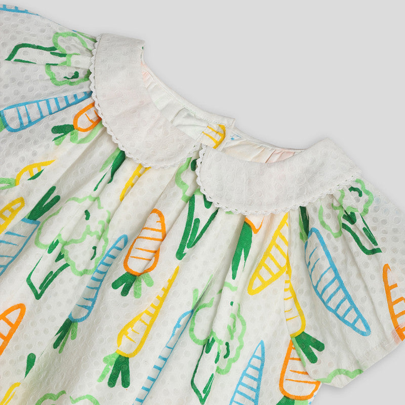 Cotton Romper | Broccoli & Carrot Printed | Multicolour