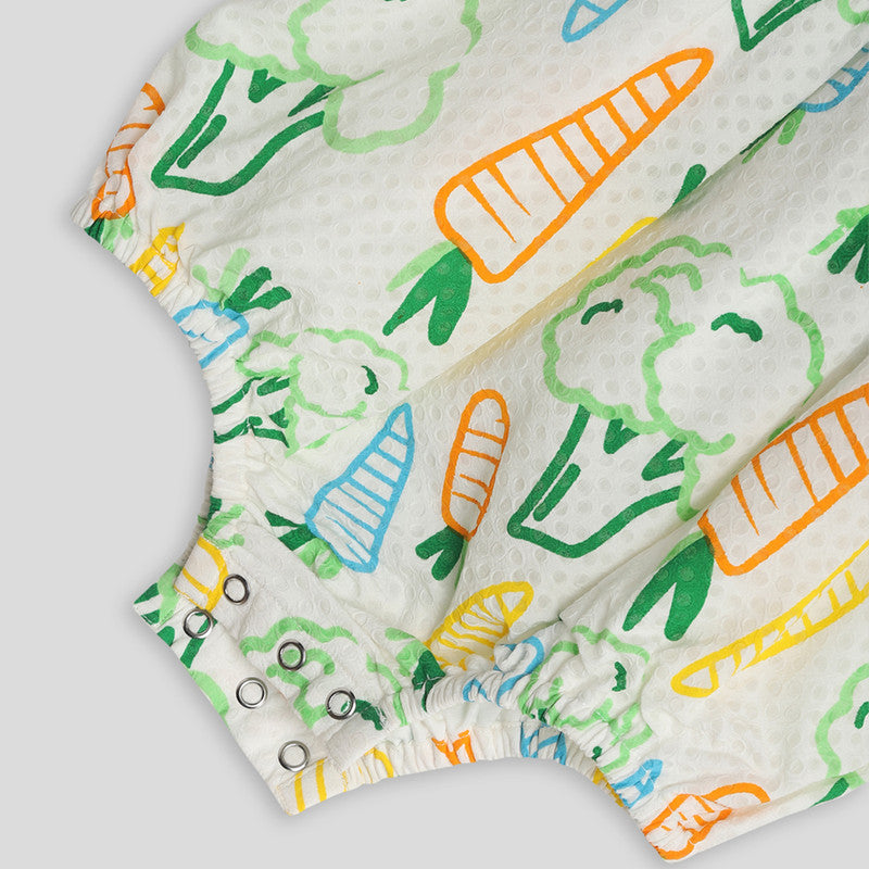 Cotton Romper | Broccoli & Carrot Printed | Multicolour