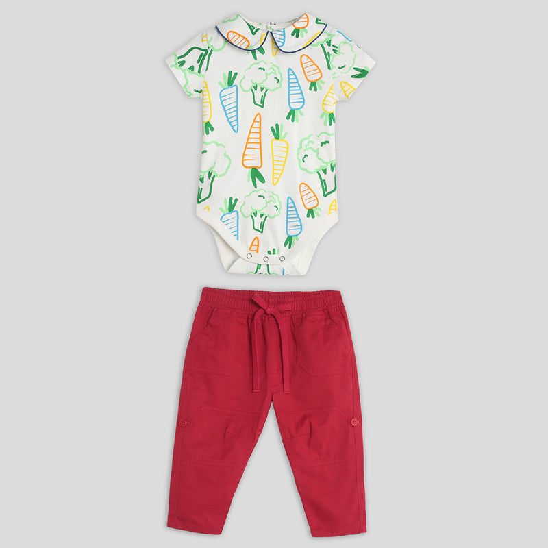 Cotton Bodysuit & Pant Set | Happy Carrot Printed | Multicolour