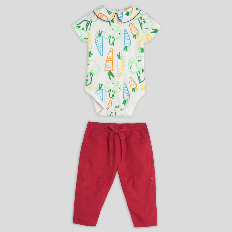 Cotton Bodysuit & Pant Set | Happy Carrot Printed | Multicolour