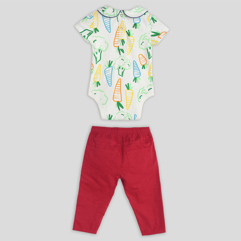 Cotton Bodysuit & Pant Set | Happy Carrot Printed | Multicolour