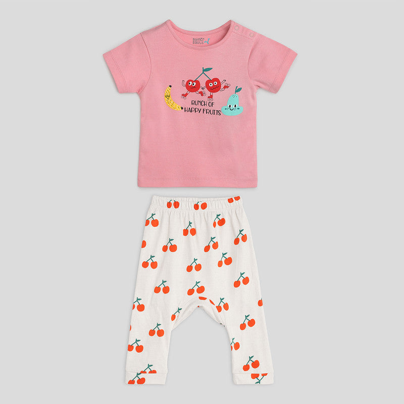 Cotton Top & Pants Set | Happy Cherry Fruit Printed | Multicolour