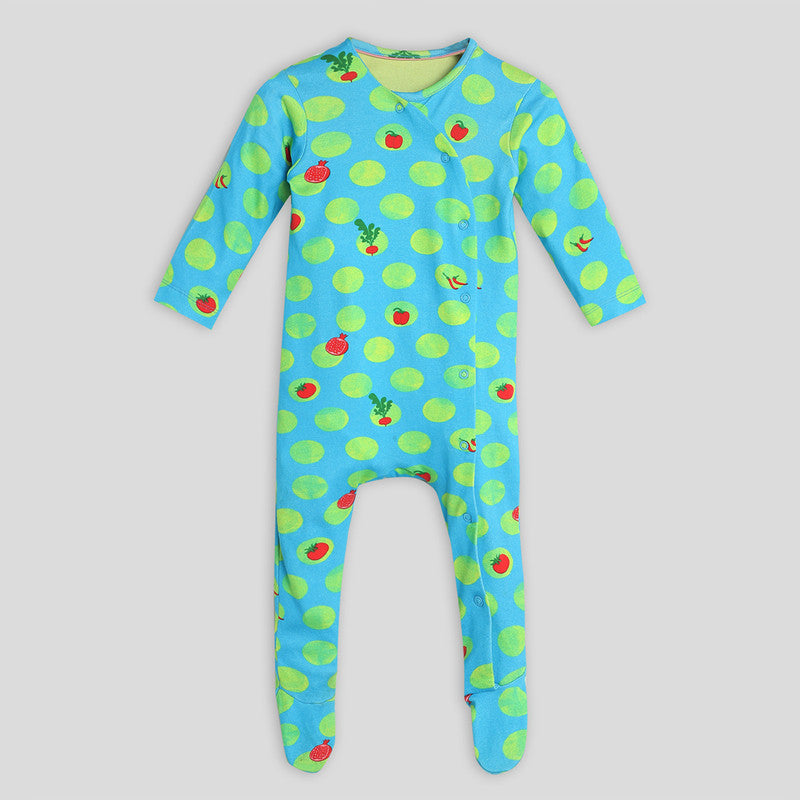 Cotton Sleepsuit With Cap & Bib | Printed | Multicolour