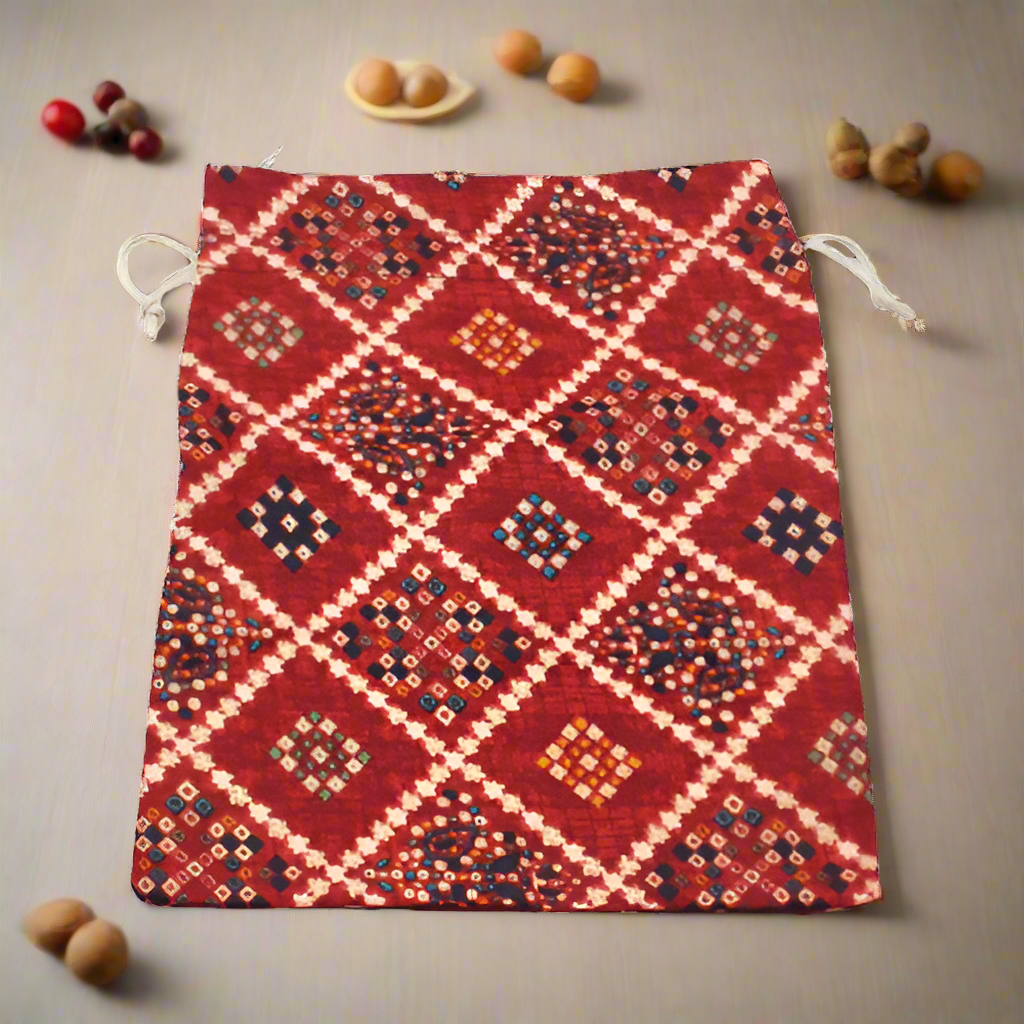 20x25 CM Bandhini Potli Bag Return Gifts For Ladies | Red Colour | Pack Of 10