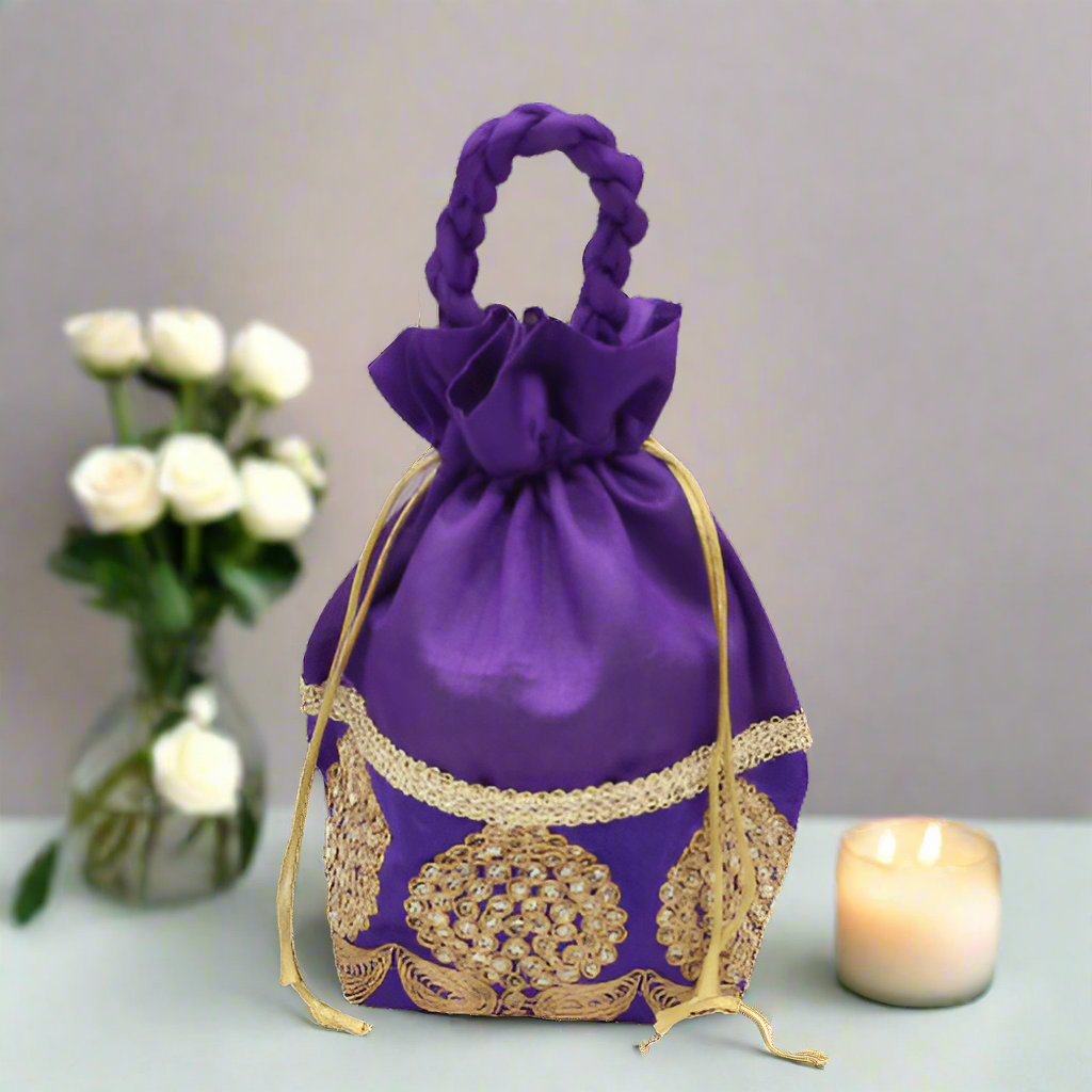 20x24 CM Design Potli Bag  | Purple Colour | Pack Of 10
