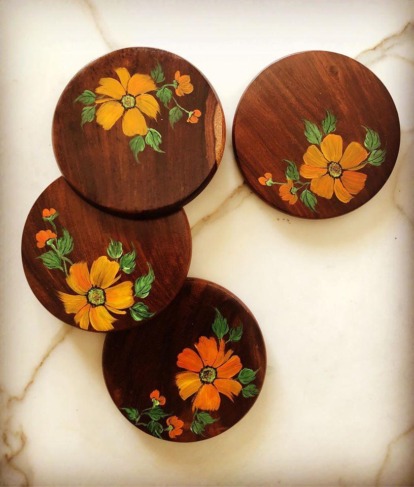 Gerua Flower Coasters - The Woodpecker