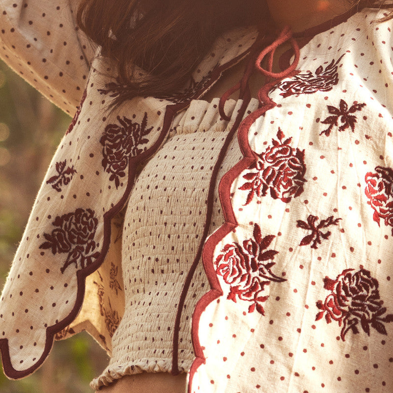 Cotton Jacket For Women | Cropped-Length | Polka Dot Printed | Red