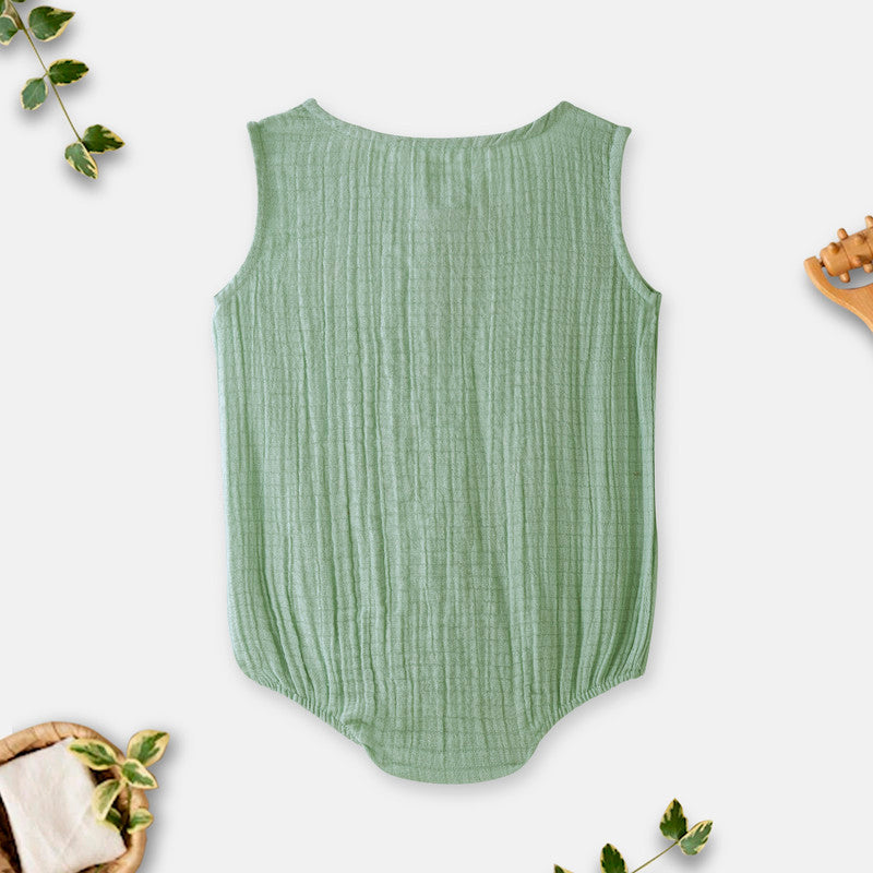 Organic Cotton Muslin Baby Romper | Jumpsuit for Kids | Sleeveless | Sage Green