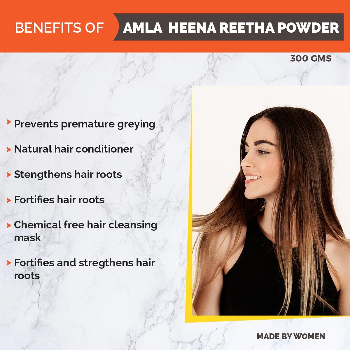 Pure Amla Powder 4 oz  Henna Powder 4 oz Reetha 4 oz  ( set of 3 ) I Hair & Scalp Treatement I Hair Mask I Eco Friendly Zip Lock Pouch I 12 oz I 350 gms