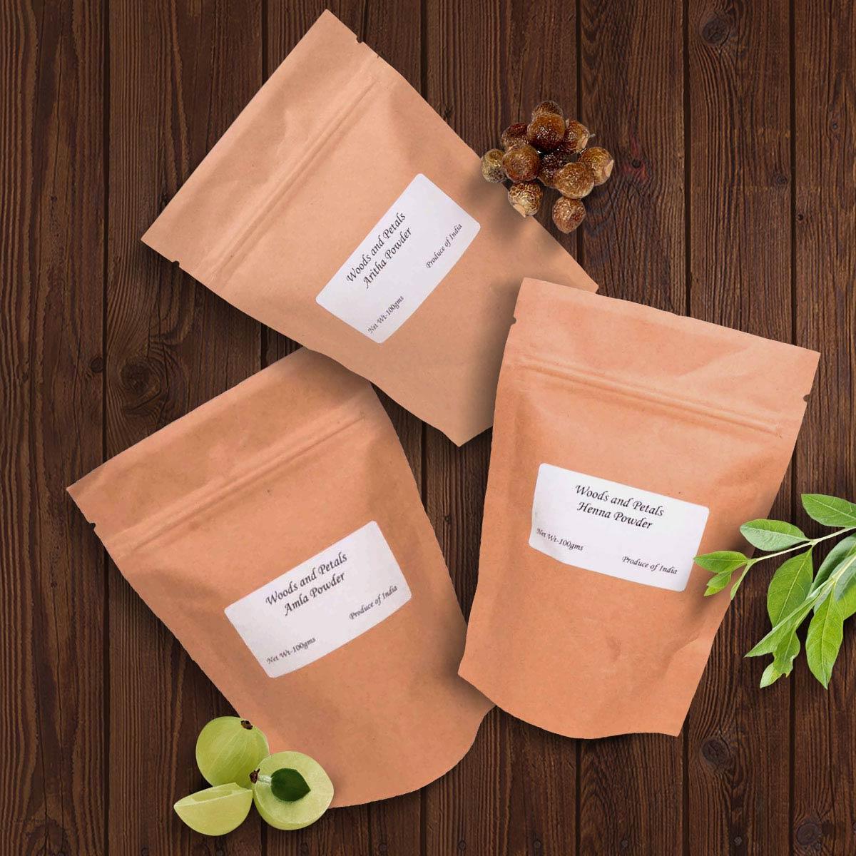 Pure Amla Powder 4 oz  Henna Powder 4 oz Reetha 4 oz  ( set of 3 ) I Hair & Scalp Treatement I Hair Mask I Eco Friendly Zip Lock Pouch I 12 oz I 350 gms