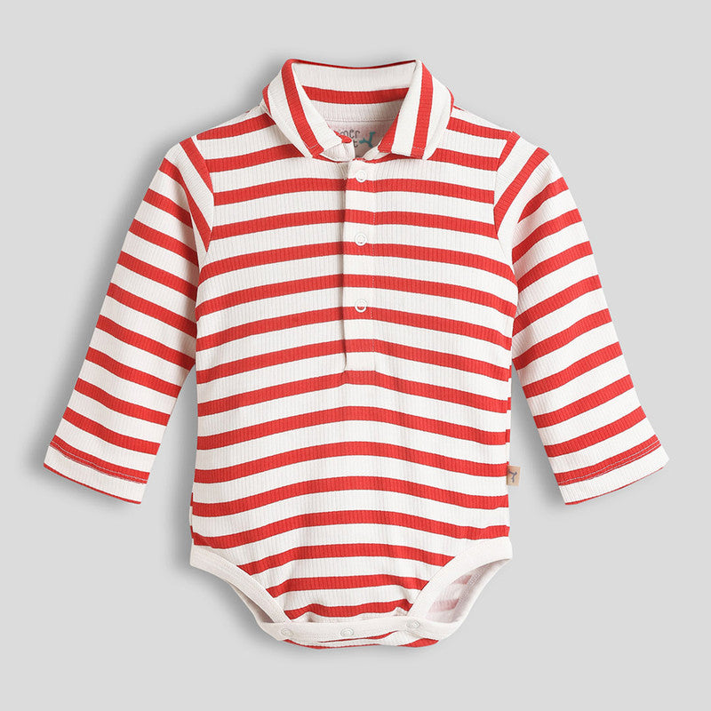 Cotton Bodysuit For Boys | Horizontal Line | Off-White