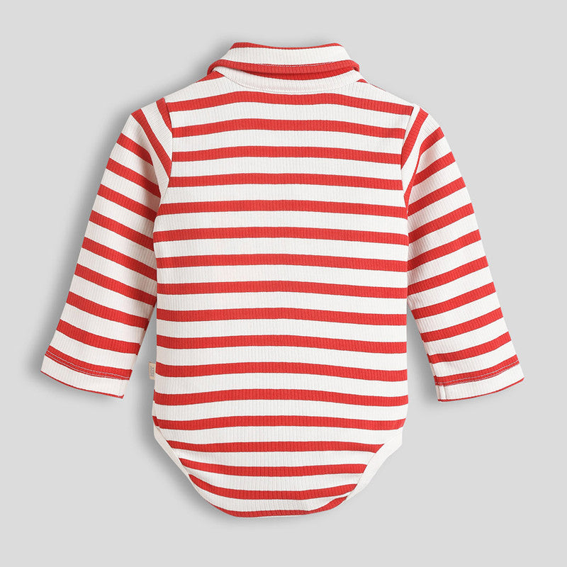 Cotton Bodysuit For Boys | Horizontal Line | Off-White