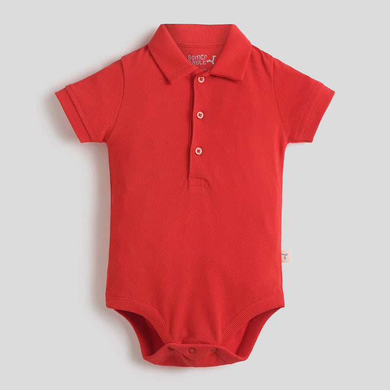 Cotton Polo Bodysuit For Boys | Red