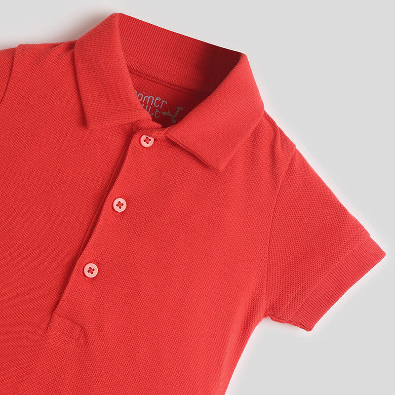 Cotton Polo Bodysuit For Boys | Red