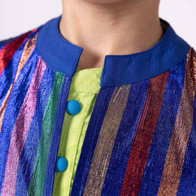 Cotton Nehru Jacket For Kids | Jhilmil Reversible | Blue