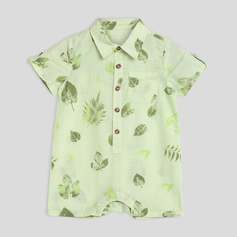 Cotton Leafy Romper | Green