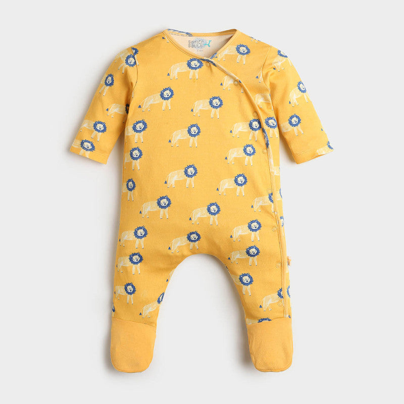 Cotton Sleepsuit For Baby | Lion Printed | Yellow