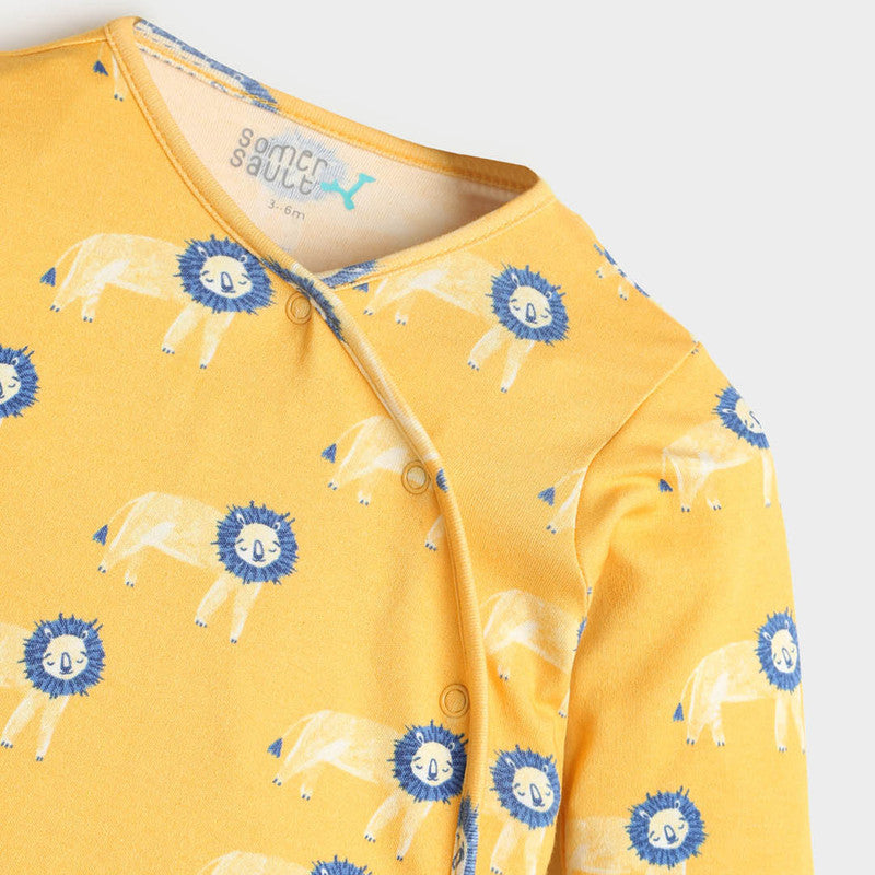 Cotton Sleepsuit For Baby | Lion Printed | Yellow