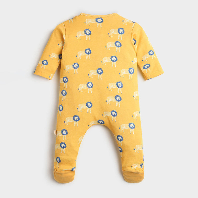 Cotton Sleepsuit For Baby | Lion Printed | Yellow