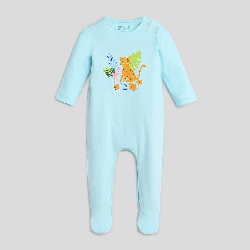 Cotton Sleepsuit for Kids | Little Tiger Printed | Blue