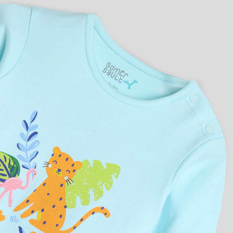 Cotton Sleepsuit for Kids | Little Tiger Printed | Blue