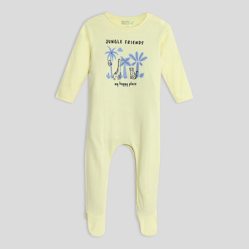 Cotton Sleepsuit | Jungle Friends | Ecru