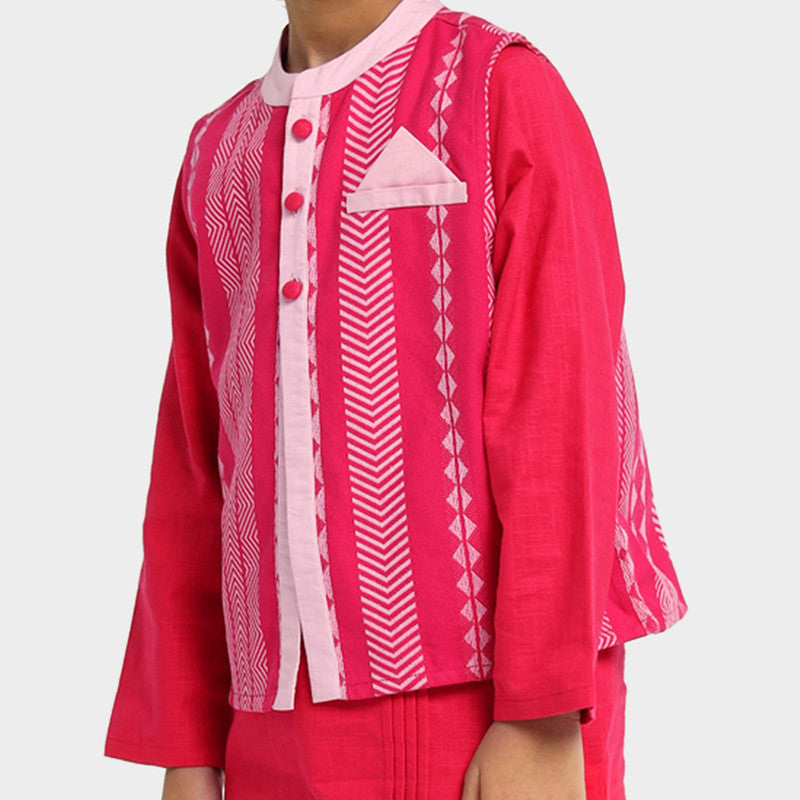 Cotton Kurta Set With Jacket For Kids | Pink