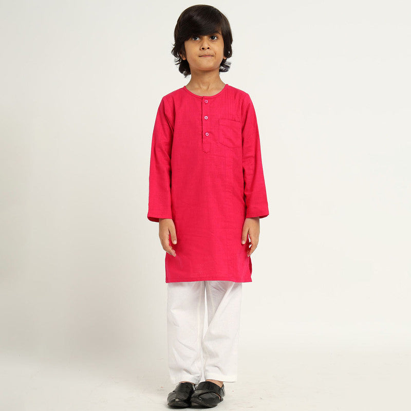 Cotton Kurta Set With Jacket For Kids | Pink