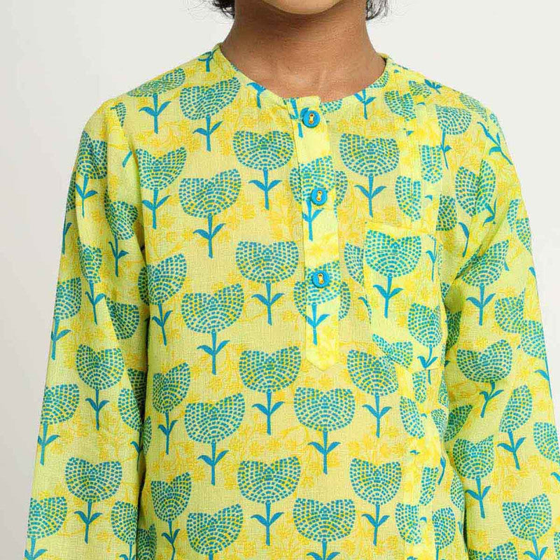 Cotton Kurta Set For Kids | Printed | Blue