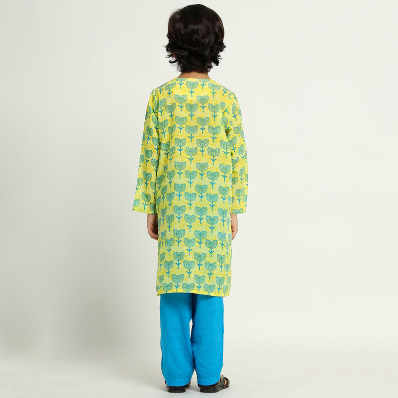 Cotton Kurta Set For Kids | Printed | Blue