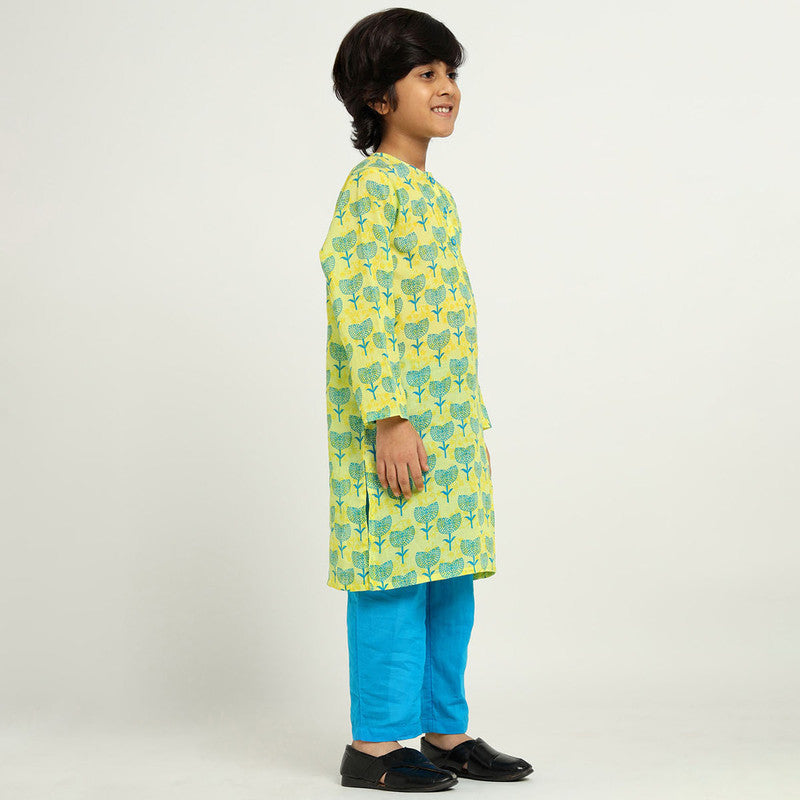 Cotton Kurta Set For Kids | Printed | Blue