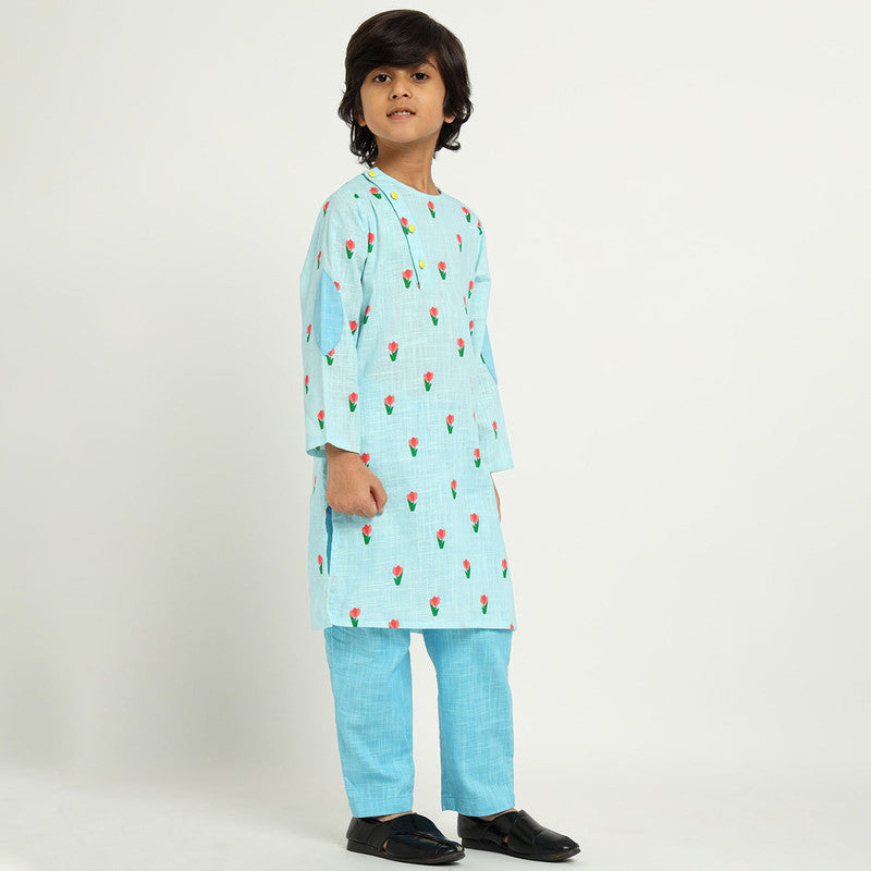 Cotton Tulip Kurta Set | Blue