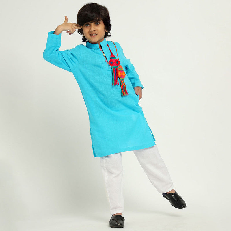 Cotton Kurta Set For Kids | Lanterns | Blue