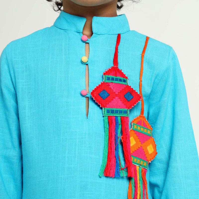 Cotton Kurta Set For Kids | Lanterns | Blue