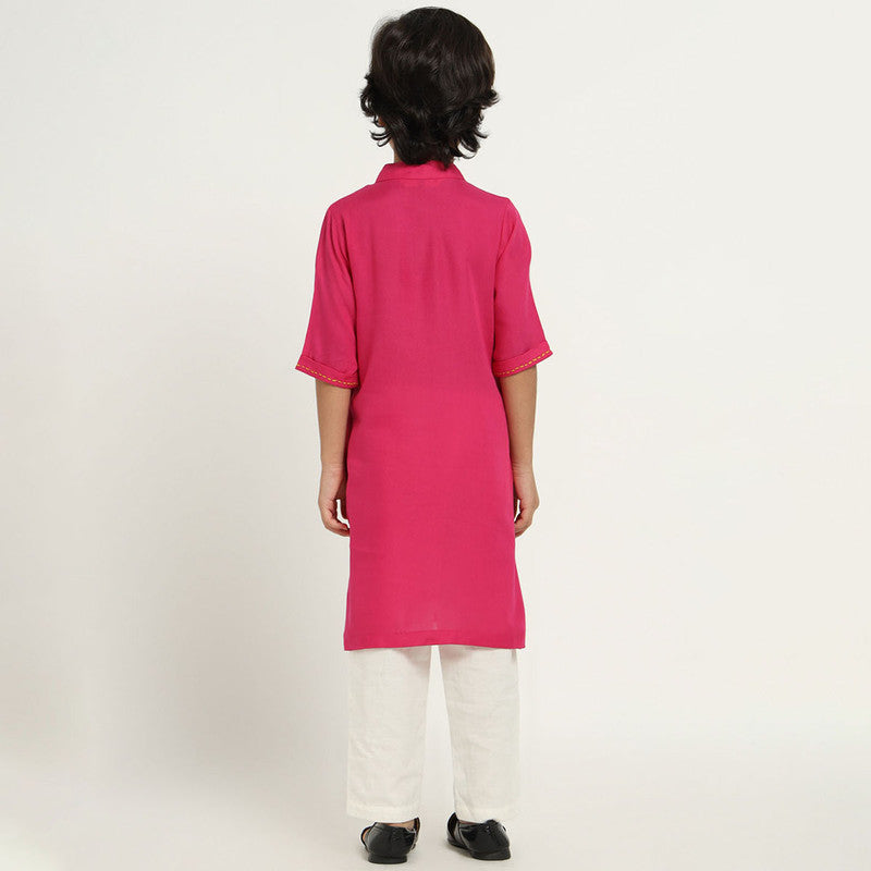 Cotton Kurta Set For Kids | Beaded Haathi | Pink