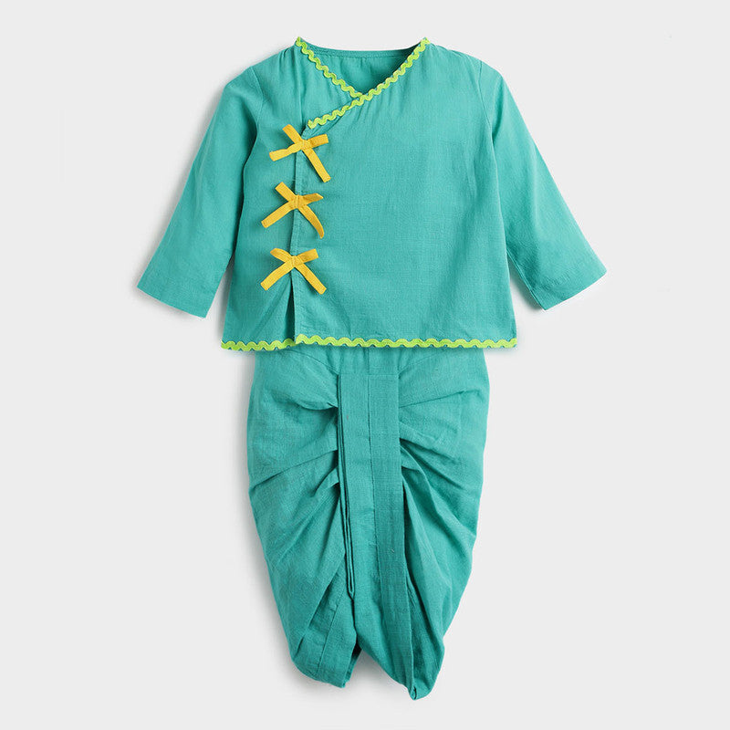 Cotton Dhoti Kurta Set For Baby | Green