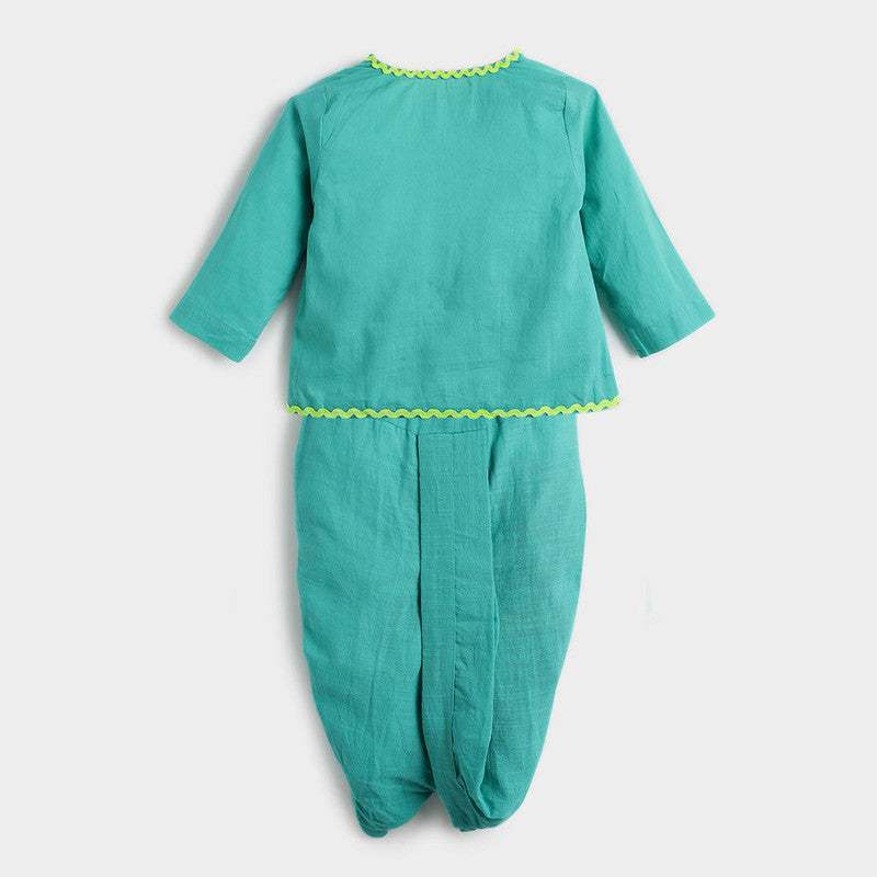 Cotton Dhoti Kurta Set For Baby | Green