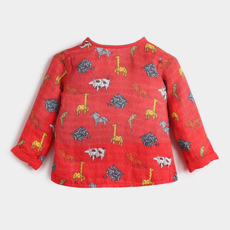 Cotton Kurta Set For Baby | Happy Animal | Red