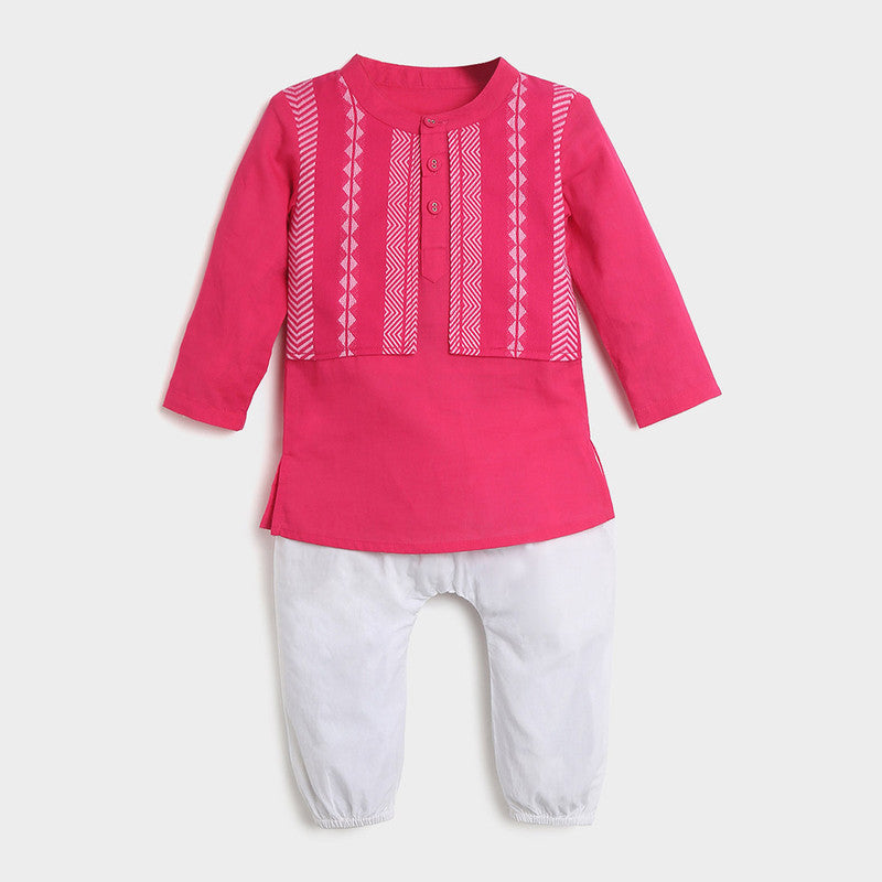 Cotton Kurta Set for Baby | Printed Jacket | Pink