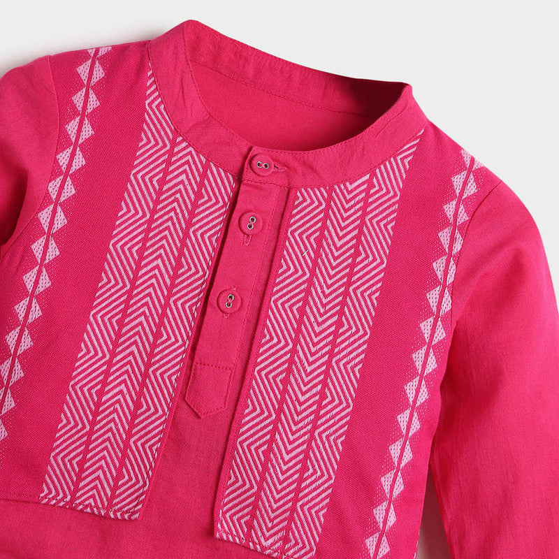 Cotton Kurta Set for Baby | Printed Jacket | Pink