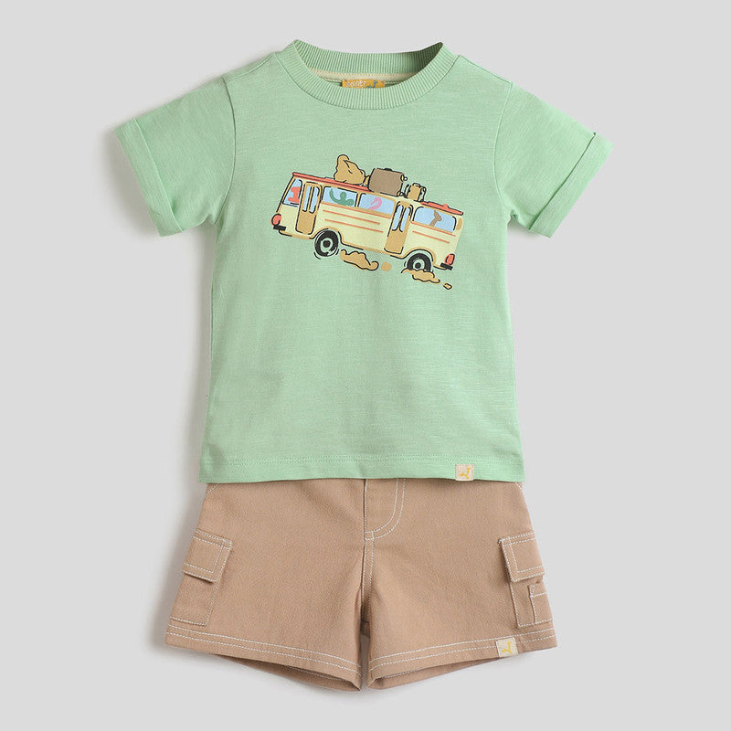 Cotton Tshirt & Shorts Set | Bus Ride | Green