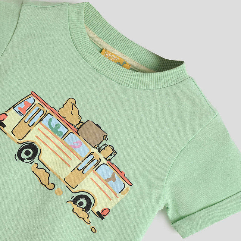 Cotton Tshirt & Shorts Set | Bus Ride | Green