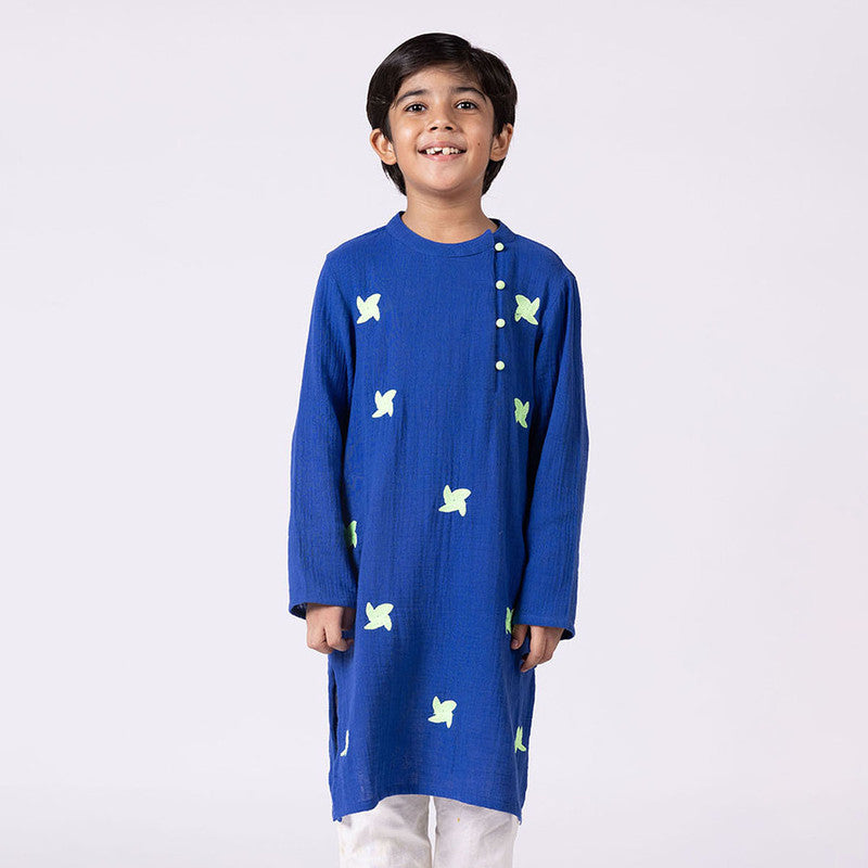 Cotton Kurta For Kids | Daffodil | Embroidery | Blue