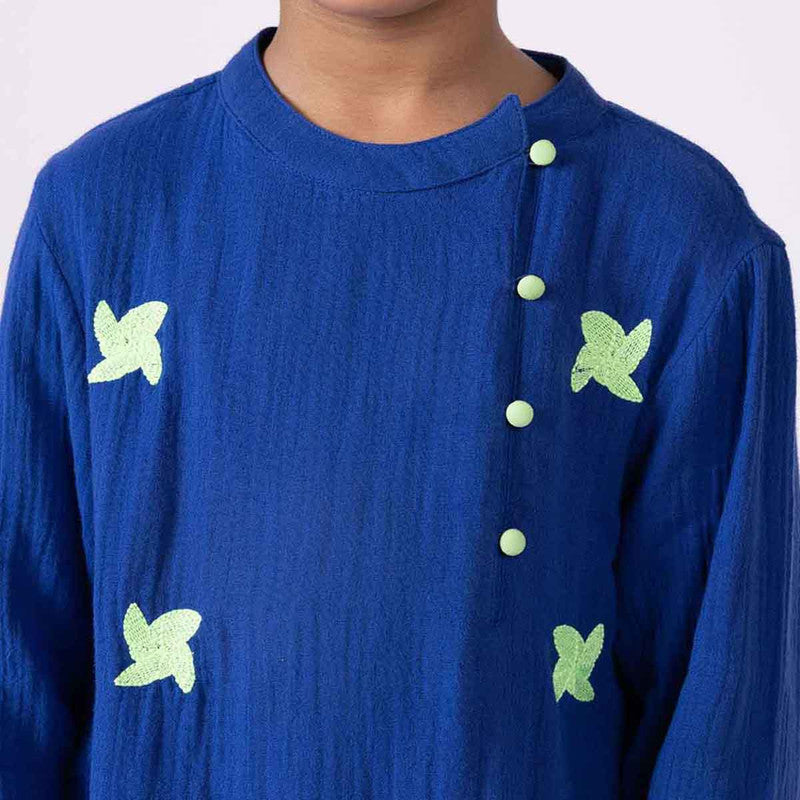 Cotton Kurta For Kids | Daffodil | Embroidery | Blue