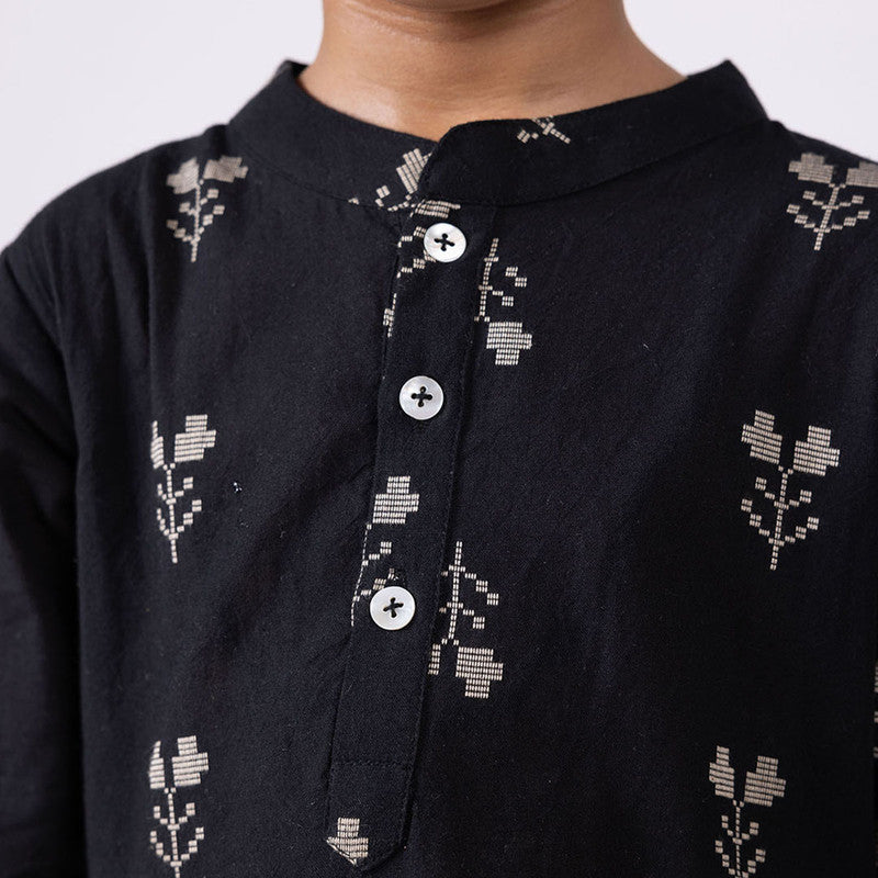 Cotton Kurta For Kids | Tulip | Mandarin Collar | Black