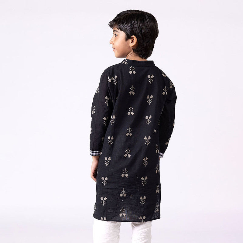 Cotton Kurta For Kids | Tulip | Mandarin Collar | Black