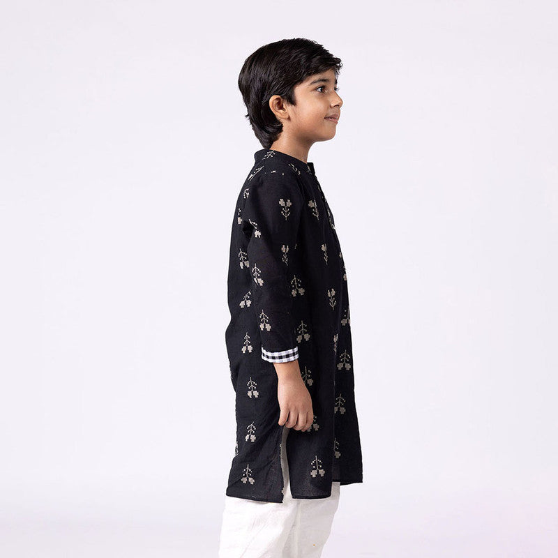 Cotton Kurta For Kids | Tulip | Mandarin Collar | Black