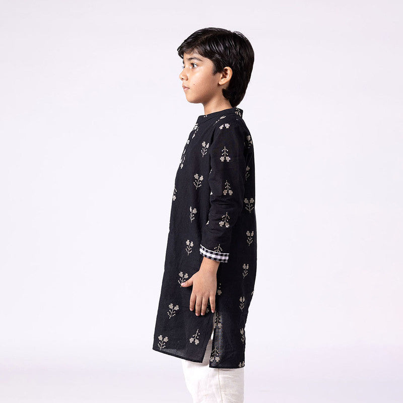 Cotton Kurta For Kids | Tulip | Mandarin Collar | Black