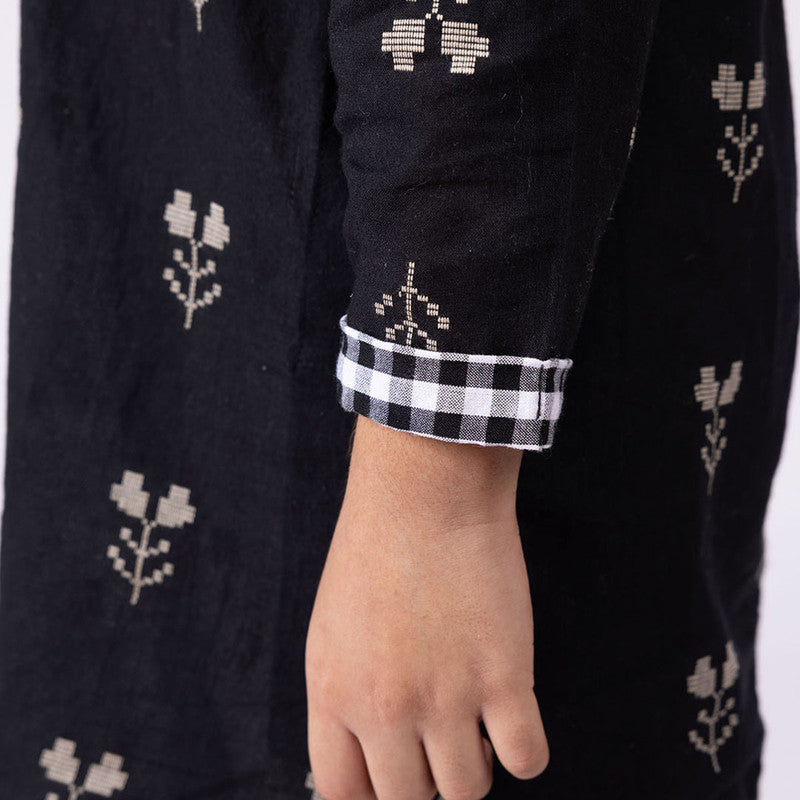 Cotton Kurta For Kids | Tulip | Mandarin Collar | Black